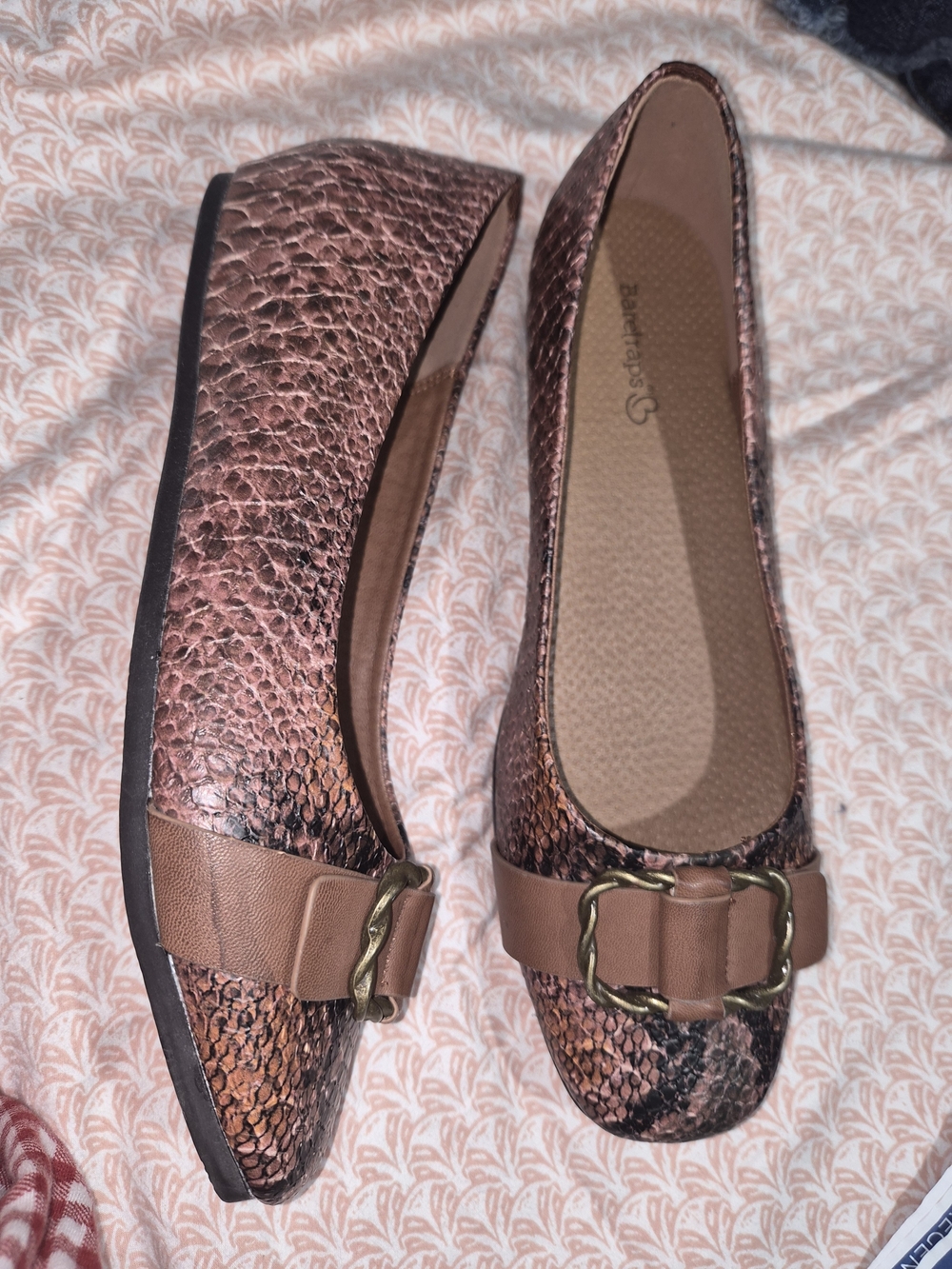 BareTraps Brown And Black Snake-Print Loafers with Brown Strap